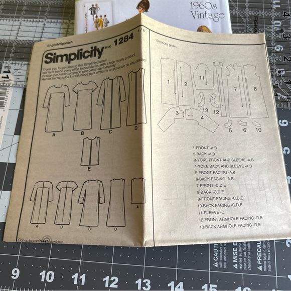Simplicity 1284 Sewing Patterns 1960's Vintage Style Dress, Coat Sz 6-14 UNCUT - Picture 4 of 7